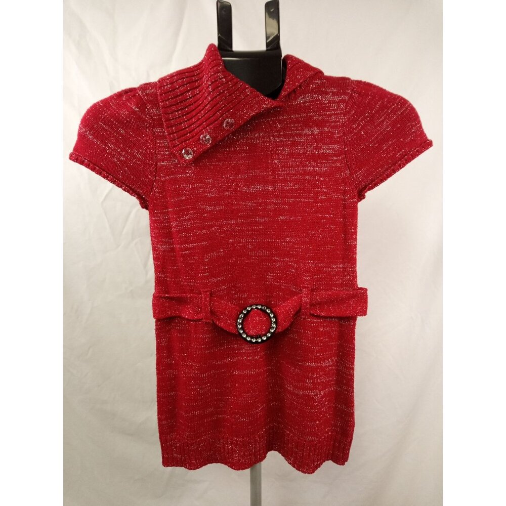 Faded Glory Girl's Red/Silver Short Sleeve Sweater Dress Size M (7-8)